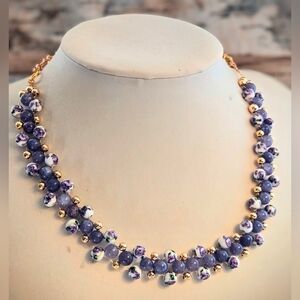 Secret Garden Of Handpainted Porcelain W/ Purple Roses & Purple Jade Necklace